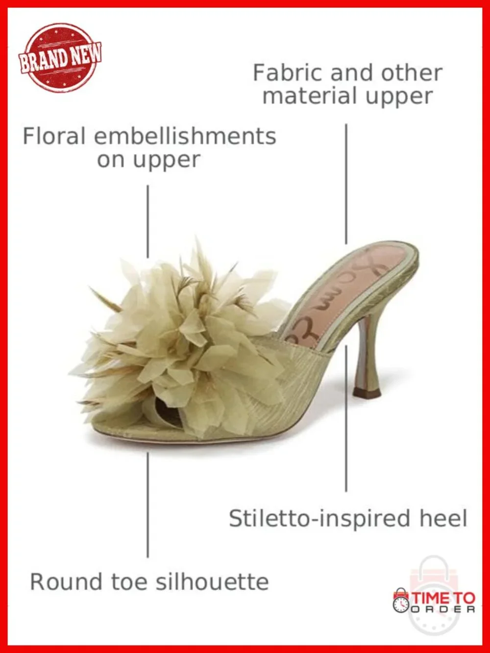 Embellished Mule Heeled Sandal Slip On Kitten Heel Dress Shoe